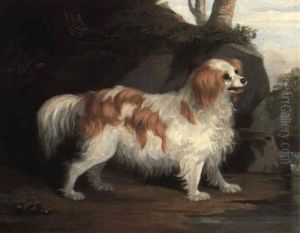 A Blenheim Cavalier King Charles Spaniel On A Riverbank
