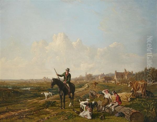 A Mounted Gamekeeper Questions The Cattle Herders On Their Being Found With A Sporting Dog - view 1