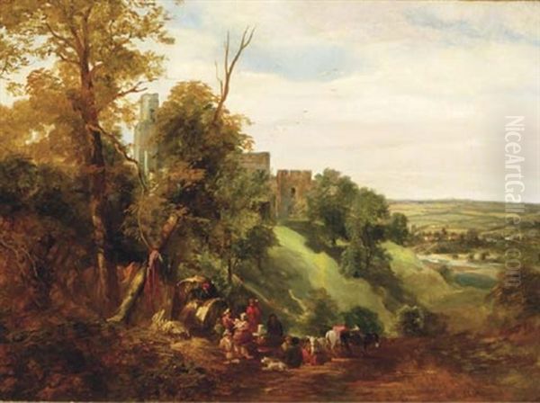 A Gypsy Encampment By A Hilltop Fortress - view 1