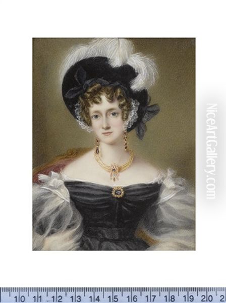 A Lady, Called Mrs Trevor, Wearing Black Decollete Dress With Sheer Bouffant Sleeves And White Ribbons And Lace To Her Shoulders, Her Multi-stranded Gold Necklace Set With A Jewelled Pendant - view 1