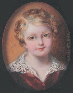 A Young Boy (henry Hippinley?) Wearing Brown Velvet Coat With Wide, White Lace Collar