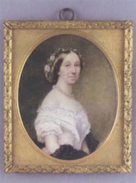 Miss Susan Millicent Reeve Wearing A Pale Pink Dress And A Black Lace Shawl, A Garland Of Flowers In Her Hair - view 1