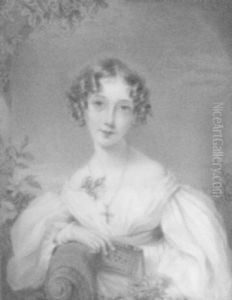 An Attractive Portrait Of Eleanor Brougham, Aged Seven, Wearing A Low-cut White Dress With Blue Ribbon