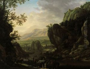 Felsige Flusslandschaft Mit Vielen Figuren by Louis Chalon