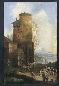 Scene De Marche Devant Une Tour by Louis Chalon
