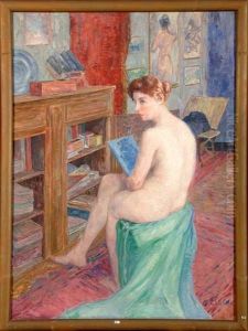Femme Nue Assise Dans L'atelier by Maurice Chaltin