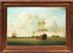 Fleet Of Sailing Ships by Ernest Ponthier De Chamaillard