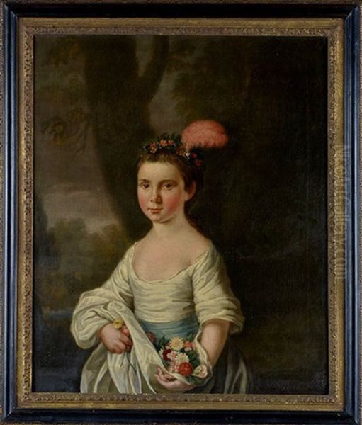 A Portrait Of A Young Girl With Flowers And A Pink Feather In Her Hair - view 1