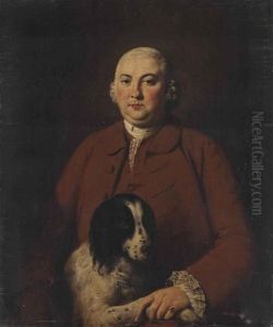Portrait Of A Gentleman, Traditionally Identified As Mr Grey Of Brainshaugh, Half-length, In A Brown Coat, With A Spaniel by Mason Chamberlin