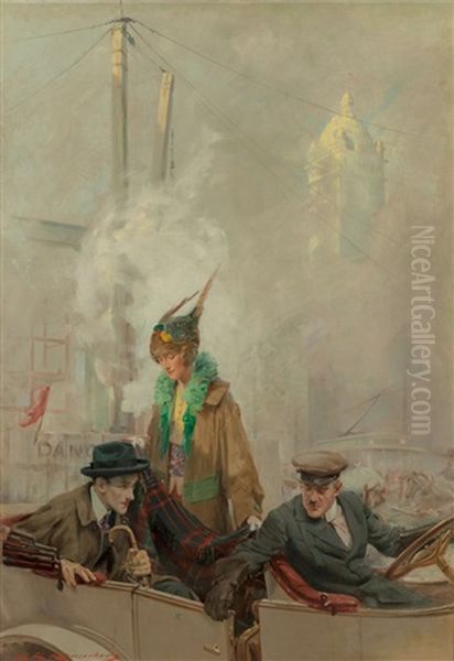 Couple With Chauffeur, Possible Magazine Interior Story Illustration - view 1