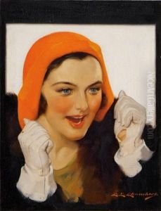 Excited Woman In Orange Hat And White Gloves by Charles Edward Chambers