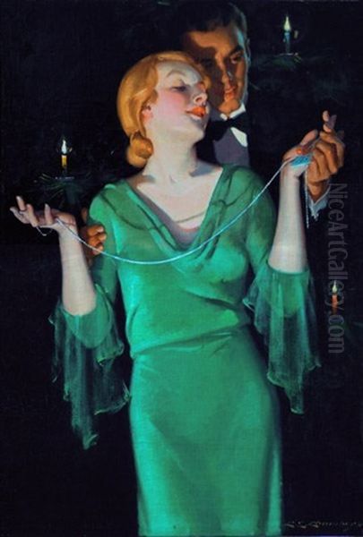 Woman In Green Receiving Necklace For Christmas (american Magazine) - view 1