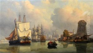 Docked Galleons by George William Crawford Chambers