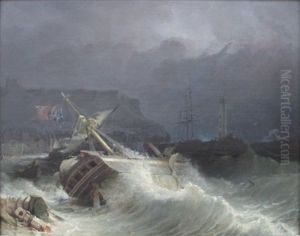Whitby, Yorkshire Shipwreck In Port by George William Crawford Chambers