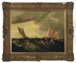 Off Dover Cliffs: Fishermen In A Rowing Boat At Sea by George William Crawford Chambers