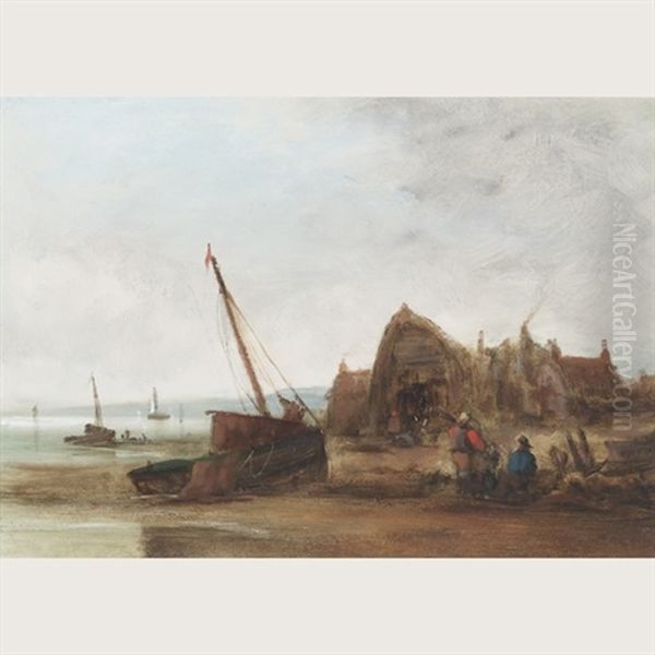 Fish Huts And Fisherfolk On A Beach - view 1