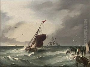 A Stiff Breeze At The Harbour Mouth by George William Crawford Chambers
