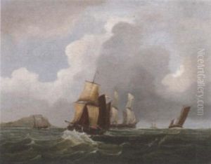Trading Vessels In A Swell Off A Headland