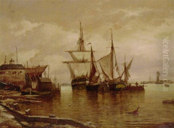 Shipping At Anchor Off The Boatyard - view 1