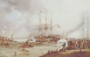 Engelske Og Amerikanske Sejlskibe Modtages Af Glade Folkeskarer Pa Havnemolen by George William Crawford Chambers