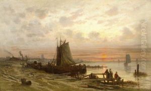 La Meuse Pres De Dordrecht, Soleil Couchant En Novembre