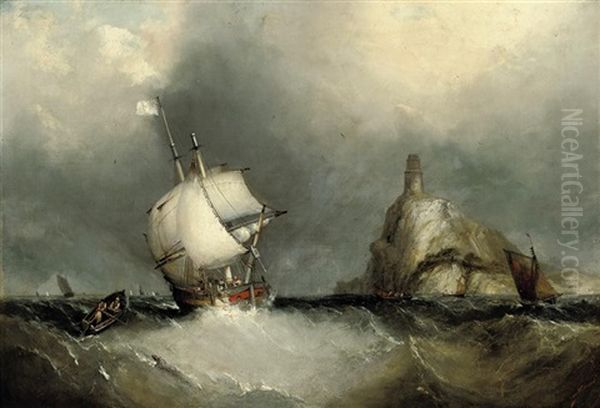 Shipping Inshore And Running Past The South Stack Lighthouse - view 1