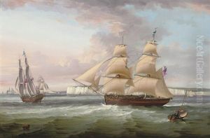 A Merchant Brig In Two Positions Off Flamborough Head by Sir George Chambers