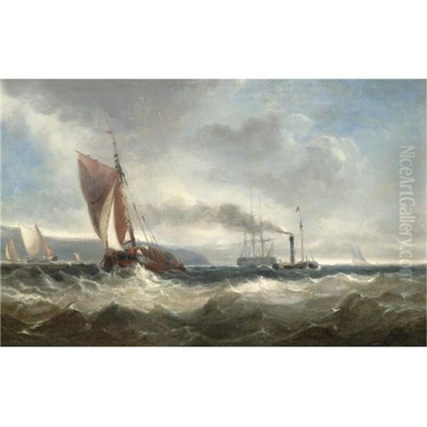 A Sailing Barge And Paddle Steamer With Other Shipping Off The Coast - view 1