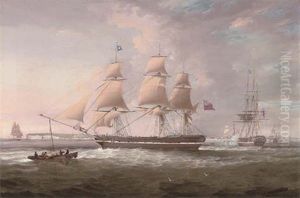 An Armed Merchantman In Two Positions Off The Downs