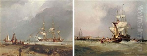 Shrimpers Off Holyhead (+ "homeward Bound": A Dutch East Indiaman Firing A Salute; Pair) - view 1