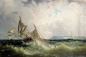 An English Barge In A Heavy Sea Off The North Foreland