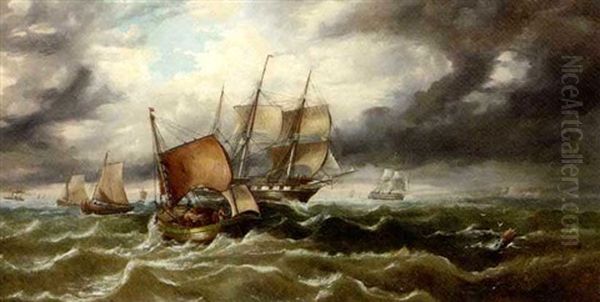 Warships Running Through The Fishing Fleet Offshore - view 1