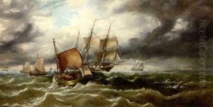 Warships Running Through The Fishing Fleet Offshore
