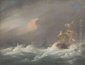 A Two-master In Distress With A Ship Coming Up Astern by Sir George Chambers