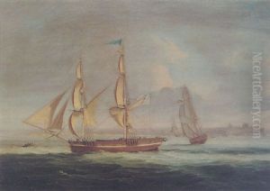 The Brig "george" Off The Coast Before Tynemouth Lighthouse by Sir George Chambers