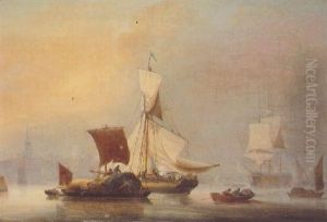 Barges And Other Traders In The River by Sir George Chambers