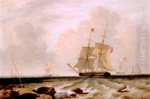 A Two Master And Other Shipping Off A Rocky Coast by Sir George Chambers