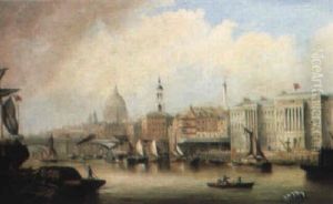 View On The Thames, Showing St. Pauls, The Monument And London Bridge by Sir George Chambers
