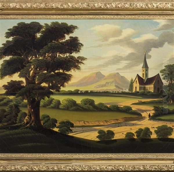 Country Landscape With Village And Chapel - view 1