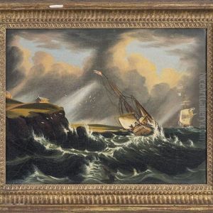 Ships In A Stormy Sea by Thomas Chambers