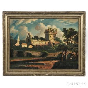 River Landscape With Ruins Of A Church by Thomas Chambers