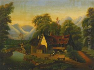Tumble-down Cottage By A Stream, A Black Woman In The Yard