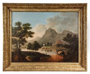 Idyllic Mountain Landscape With Castle Ruins And Marble Temple On Opposite Bank Of Lake by Thomas Chambers