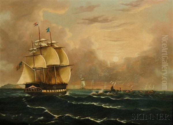 Whaling Scene With The American Bark Carolus Of New Bedford, Massachuset - view 1