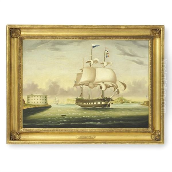 Packet Ship "george Washington" Entering New York Harbor - view 1