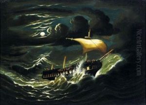 Storm Tossed Frigate In Moonlight by Thomas Chambers