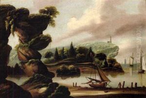 Romantic Landscape: Inlet With Cliffs And Ships by Thomas Chambers