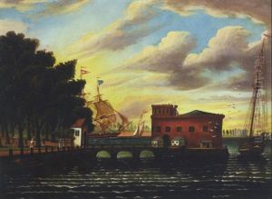 Shipping In New York Harbor With Castle Garden by Thomas Chambers