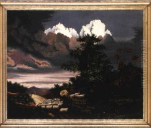 A Shepherd And A Flock Of Sheep In A Landscape With Approaching Storm by Thomas Chambers
