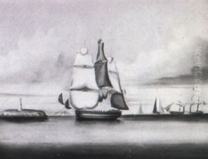 An American Naval Vessel Off Boston Light by Thomas Chambers